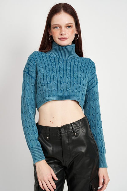 TURTLE NECK CABLE KNIT CROP TOP