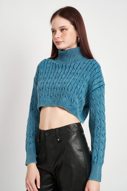 TURTLE NECK CABLE KNIT CROP TOP