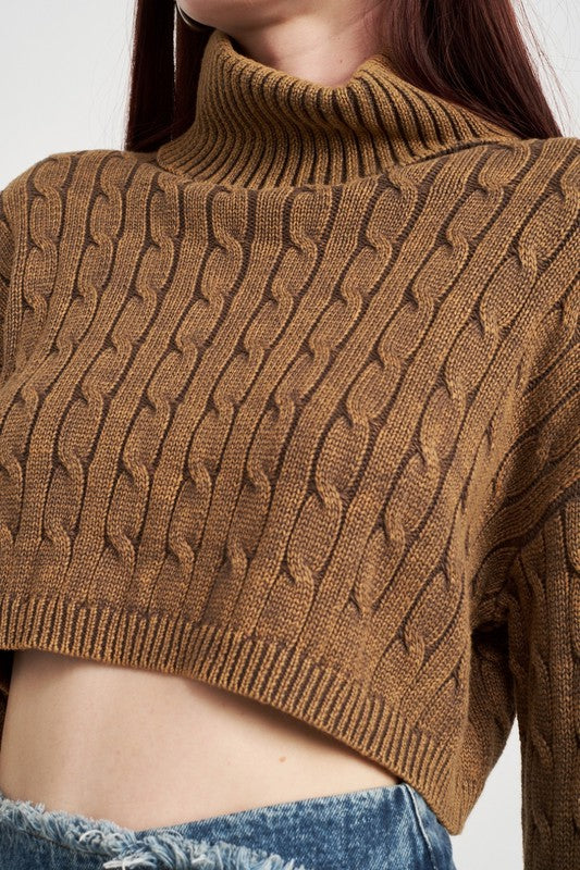 TURTLE NECK CABLE KNIT CROP TOP