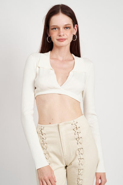 COLLARED V NECK CROP TOP