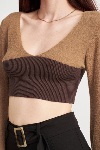 CONTRAST KNIT RIB CROPPED TOP