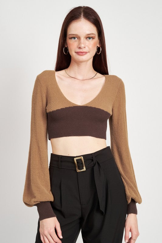 CONTRAST KNIT RIB CROPPED TOP