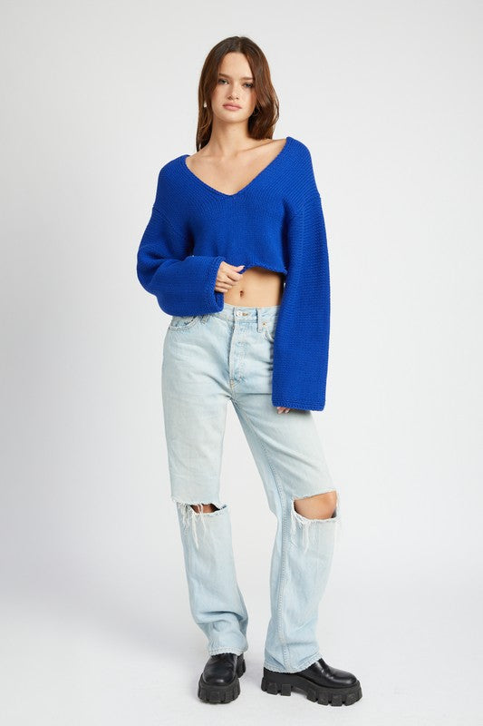 LONG SLEEVE V NECK CROP TOP