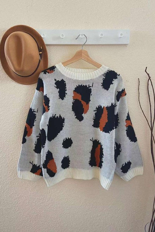 Cheetah Round Neck Knit Sweater