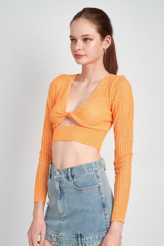 CROCHET CROPPED TOP WITH TWIST FRONT DETAIL