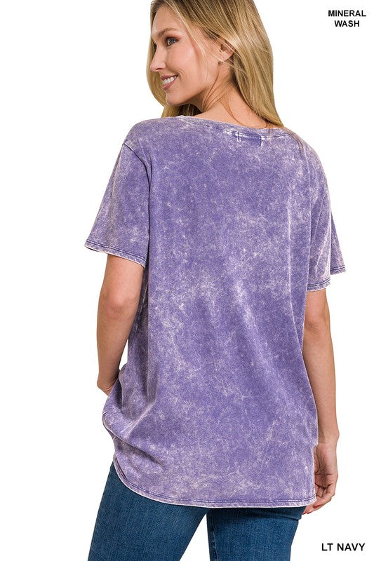 WASHED SHORT SLEEVE V-NECK TOP