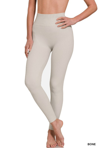 RIBBED SEAMLESS HIGH WAISTED FULL LENGTH LEGGINGS