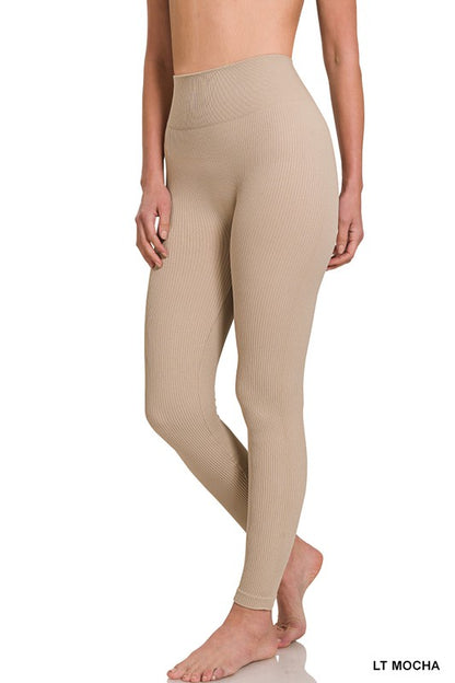 RIBBED SEAMLESS HIGH WAISTED FULL LENGTH LEGGINGS