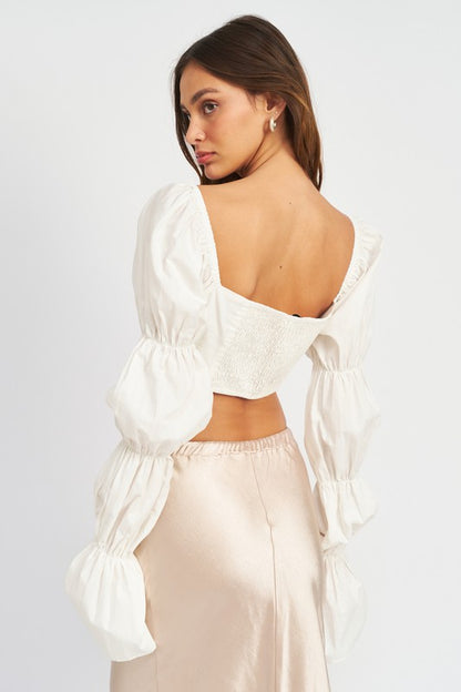 CROPPED TOP WITH LONG BUBBLE SLEEVES