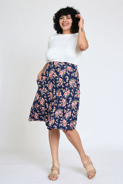 Plus Printed Swing Skirt