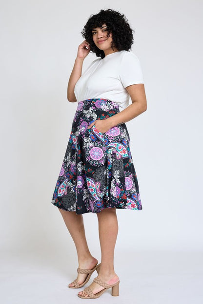 Plus Printed Swing Skirt