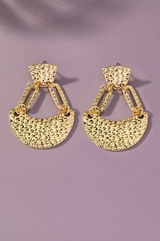 hammered geo shape metal drop earrings