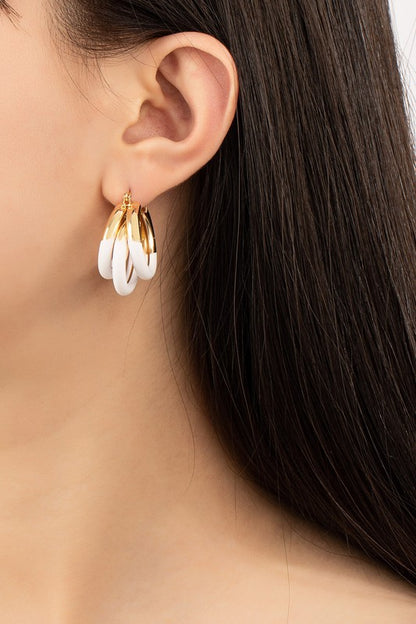 Triple layer tube hoop earrings with enamelcoating