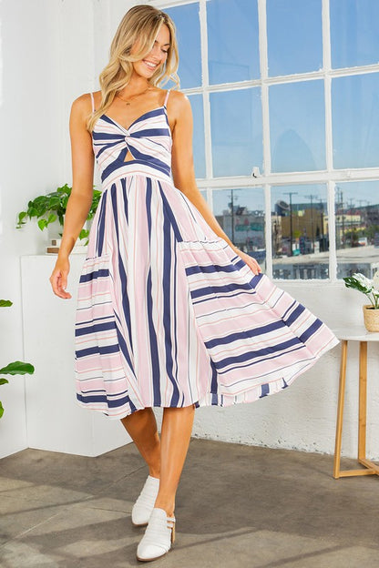Cut Out Stripe Dress with Pockets