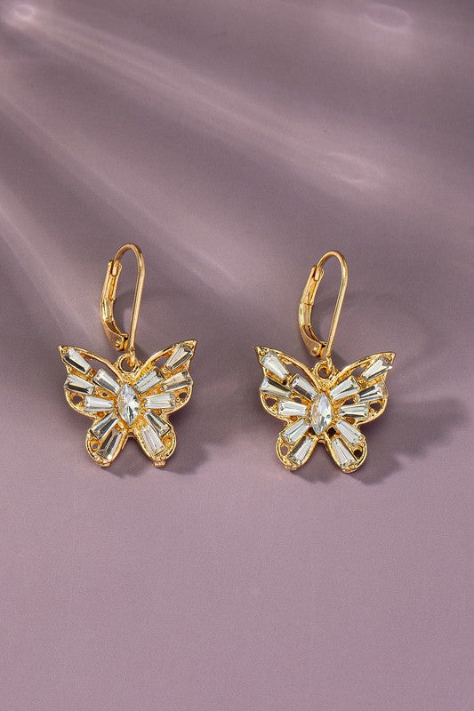 CZ butterfly drop earrings