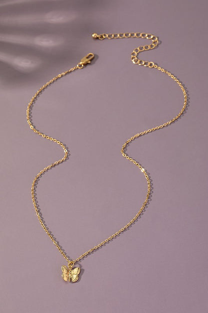 3D Brass butterfly pendant necklace