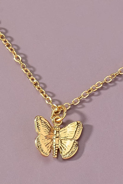 3D Brass butterfly pendant necklace