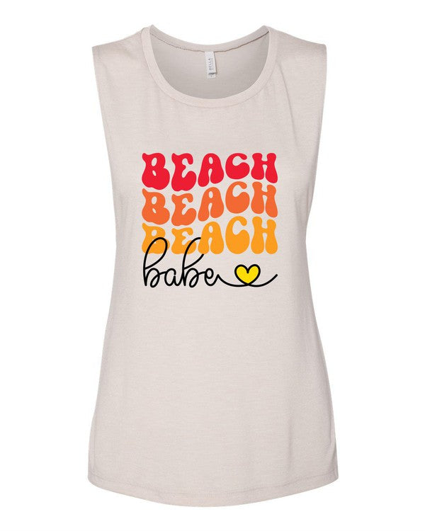 Stacked Beach Babe Graphic Flowy Muscle Tank