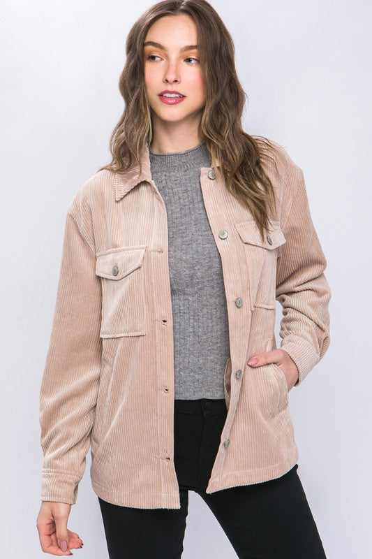 Corduroy Button Down Jacket With Pockets