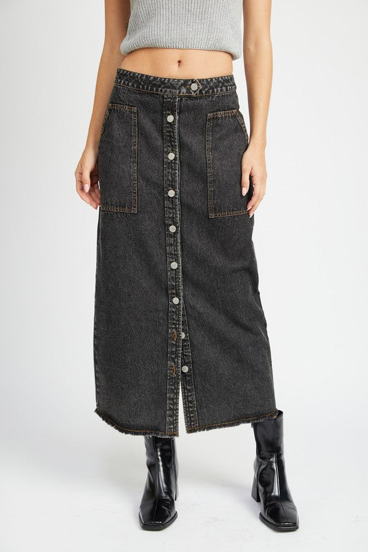 MIDI DENIM BUTTON SKIRT WITH POCKET