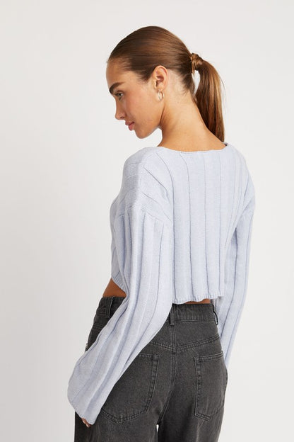 WIDE RIB LONG SLEEVE V NECK TOP