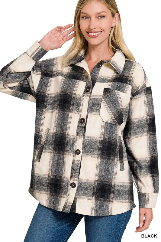 OVERSIZED YARN DYED PLAID LONGLINE SHACKET