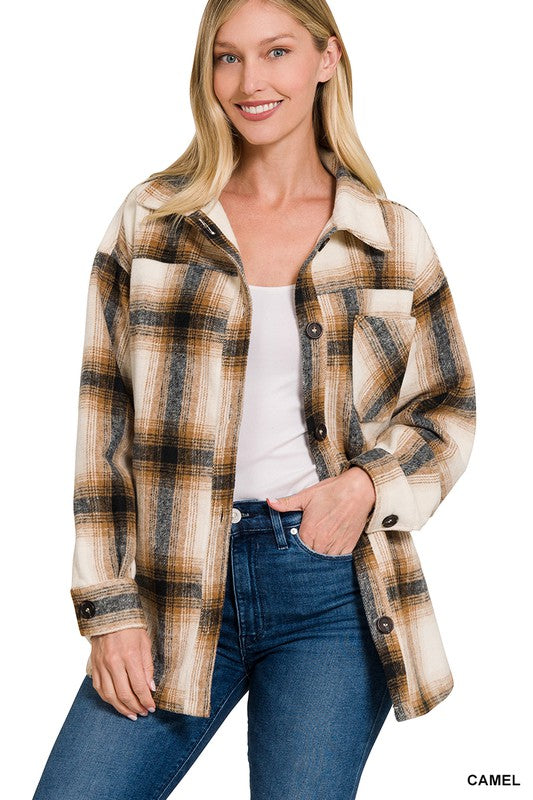 OVERSIZED YARN DYED PLAID LONGLINE SHACKET