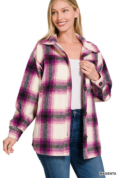 OVERSIZED YARN DYED PLAID LONGLINE SHACKET