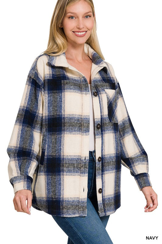 OVERSIZED YARN DYED PLAID LONGLINE SHACKET