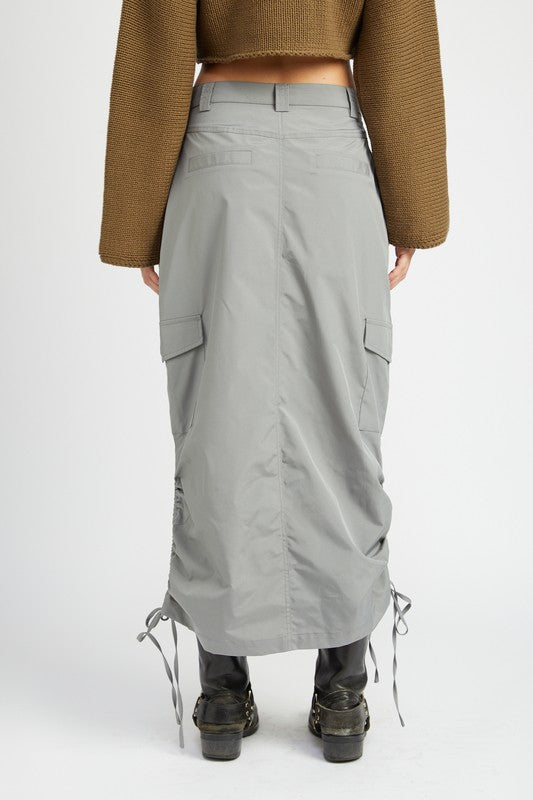 RUCHED MIDI CARGO SKIRT