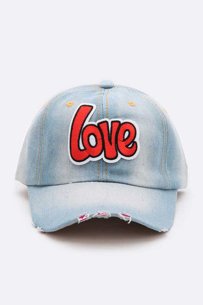 LOVE Embroidery Distressed Denim Cap