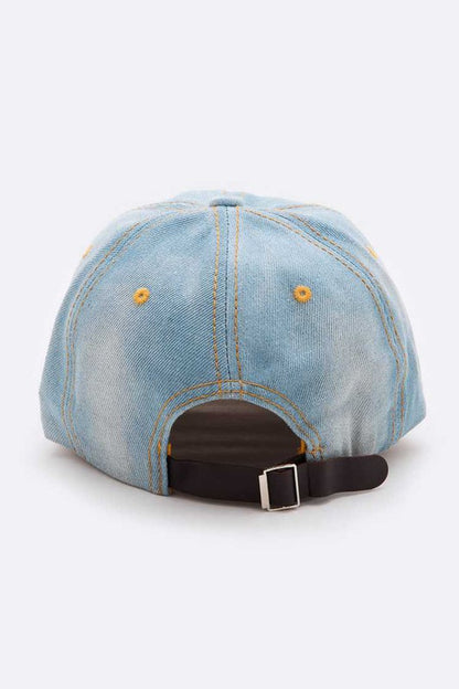 LOVE Embroidery Distressed Denim Cap