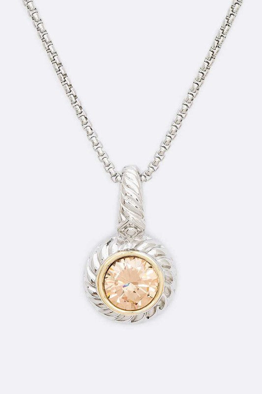 Cubic Zirconia 2 Tone Pendant Necklace