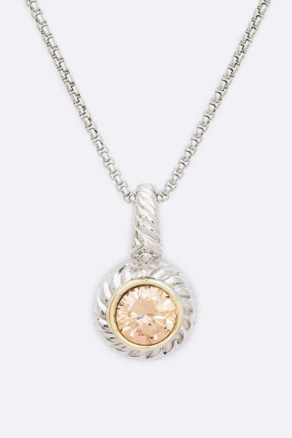 Cubic Zirconia 2 Tone Pendant Necklace