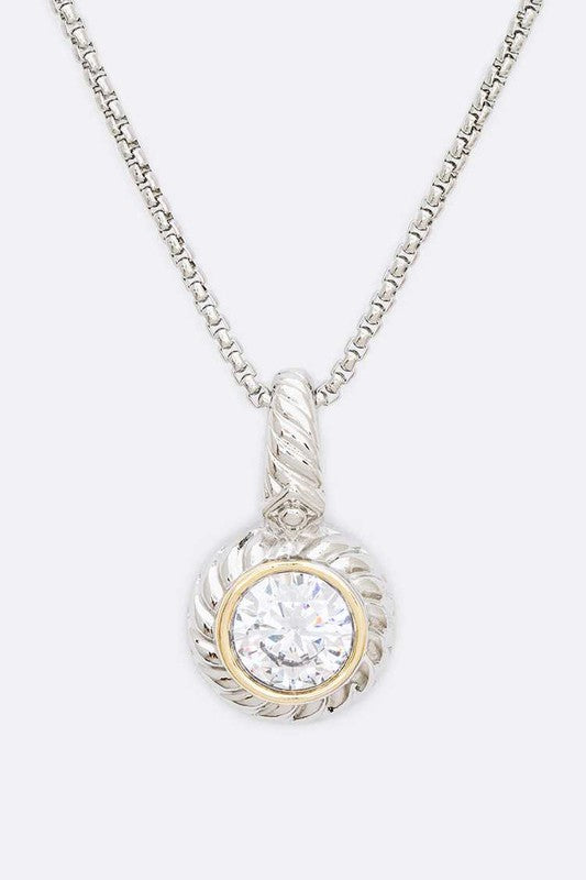 Cubic Zirconia 2 Tone Pendant Necklace