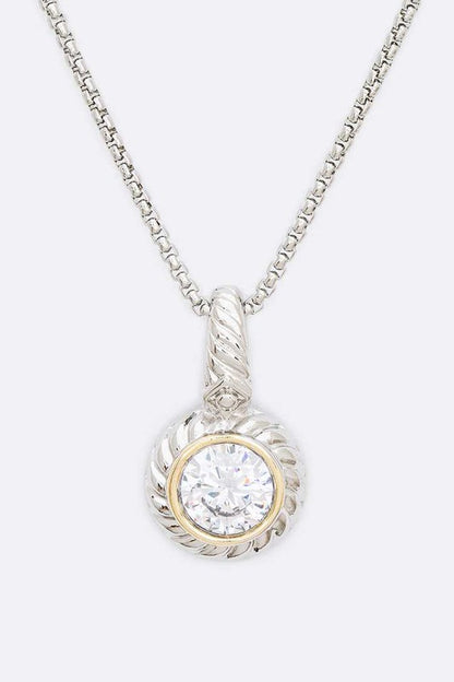 Cubic Zirconia 2 Tone Pendant Necklace