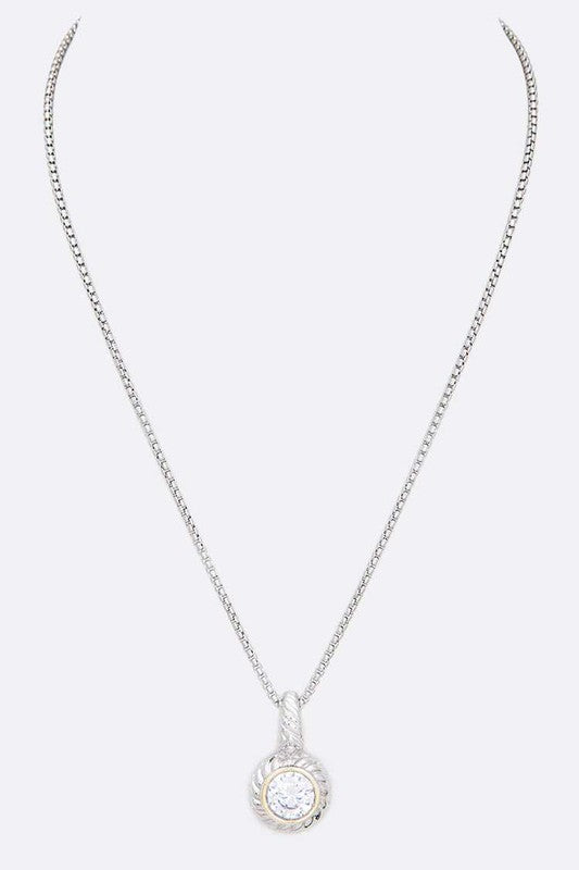 Cubic Zirconia 2 Tone Pendant Necklace