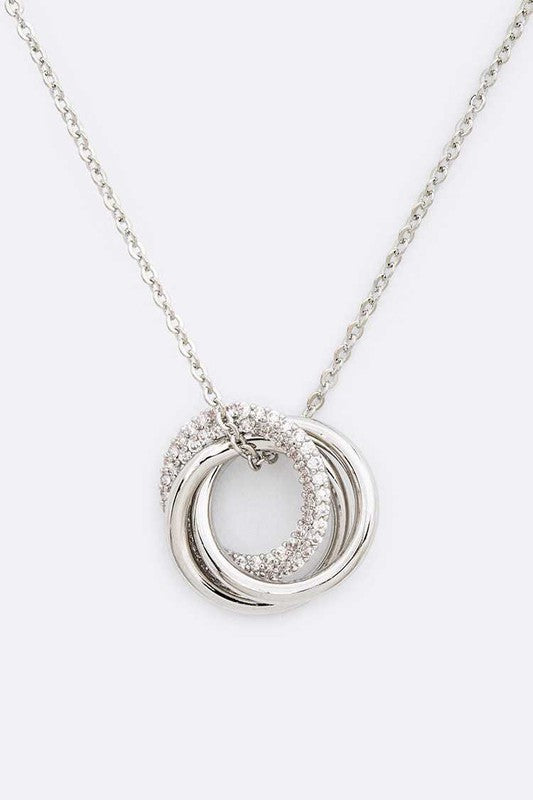 Cubic Zirconia Triple Ring Pendant Necklace