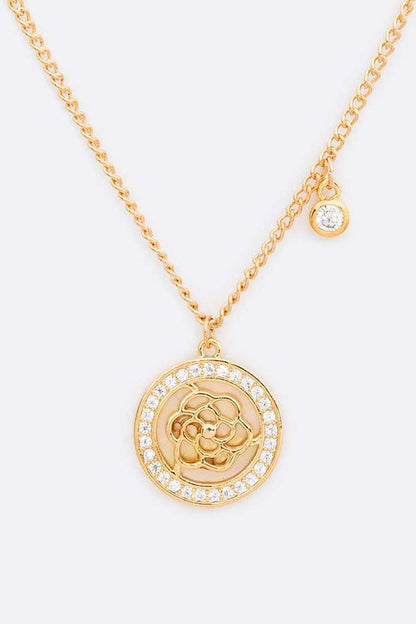 CZ Rose Cutout Pendant Necklace