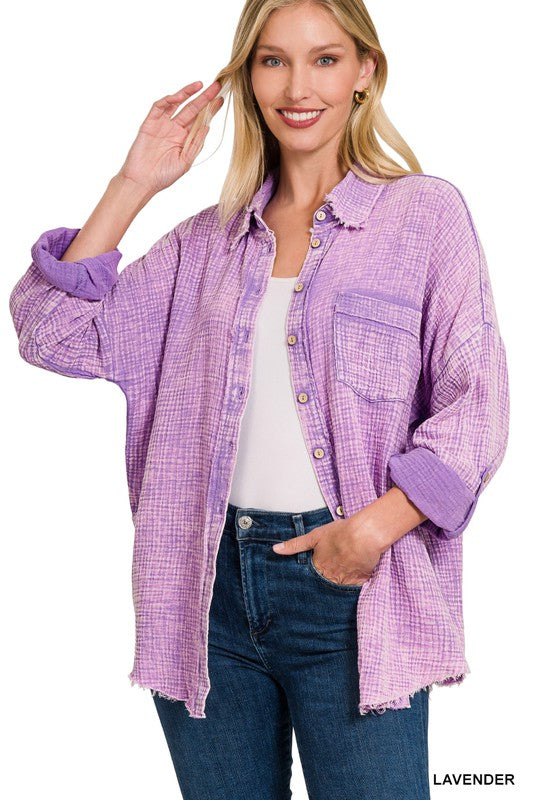 Washed Double Gauze Button Down Shirt