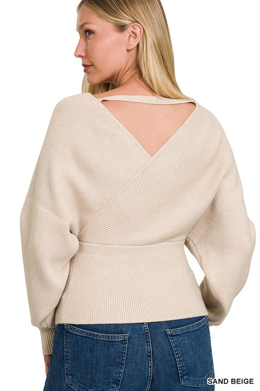 Viscose Cross Wrap Pullover Sweater