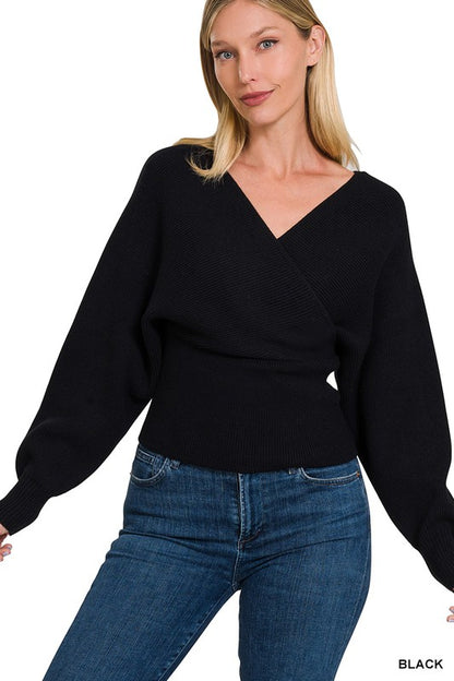 Viscose Cross Wrap Pullover Sweater