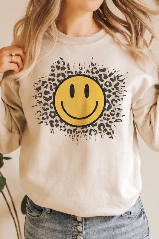 LEOPARD HAPPY FACE Graphic Sweatshirt