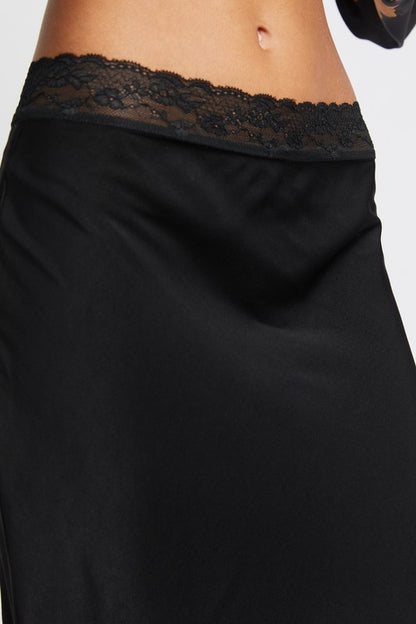 SATIN MIDI SKIRT WITH LACE DETAIL