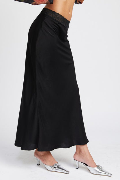 SATIN MIDI SKIRT WITH LACE DETAIL