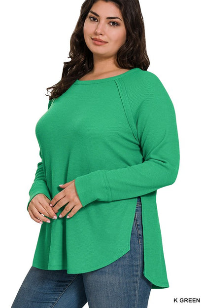 Plus Melange Baby Waffle Long Sleeve Top