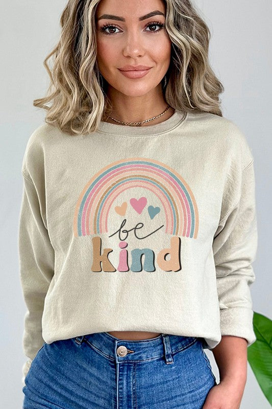 Be Kind Cute Rainbow Graphic Sweatshirt