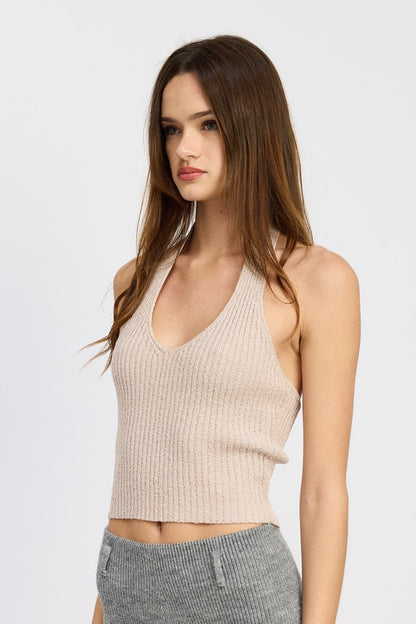 RIBBED HALTER NECK TOP