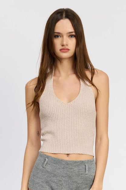 RIBBED HALTER NECK TOP