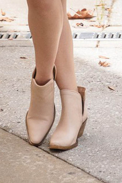 Western Style Cut Out Leather Booties